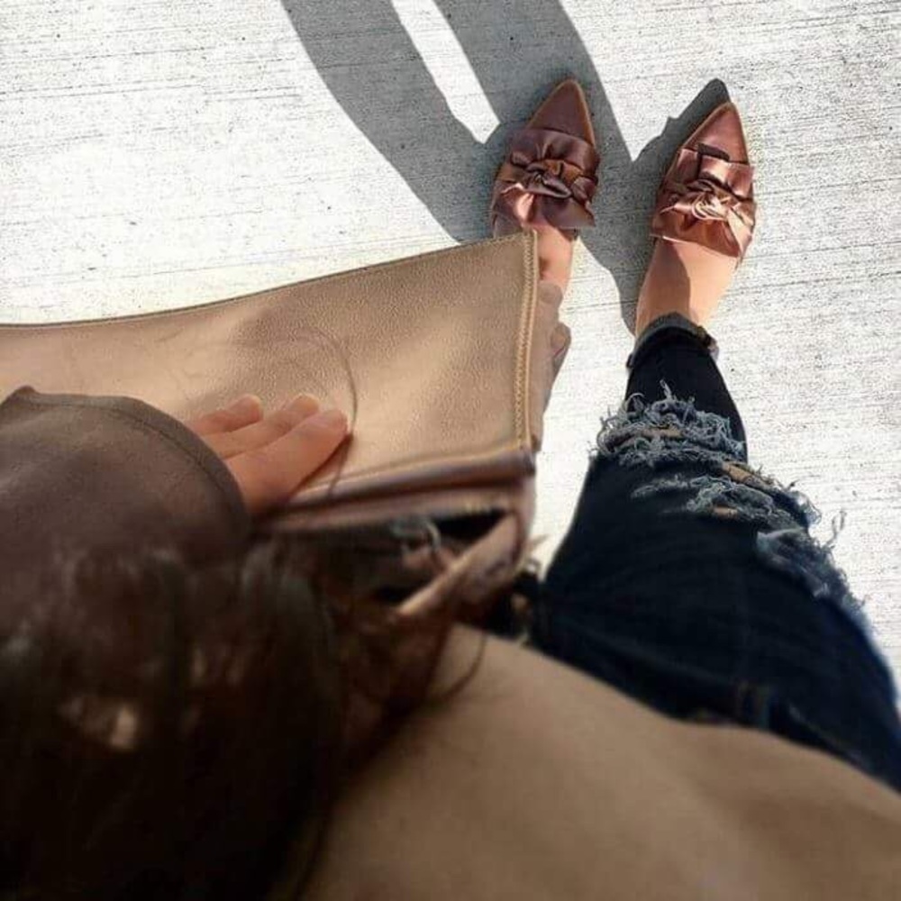 LAST ONE! Nina | Satin Bow Slip On Flat Mules - Picture 3 of 4